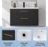 30" Bathroom Vanity Cabinet with Sink Combo, Wall Mounted Floating Bathroom Vanity w/ 2 Big Drawer and Gold Metal Handles, Black 5