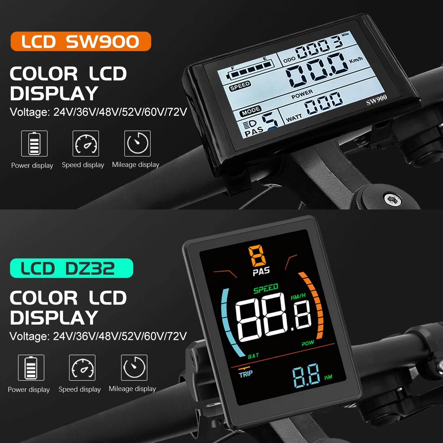 Ebike 3모드 사인파 컨트롤러 36V48V52V 45A 브러시리스 1500W2000W 전기 자전거 전자 스쿠터 부품용 학습 기능 포함