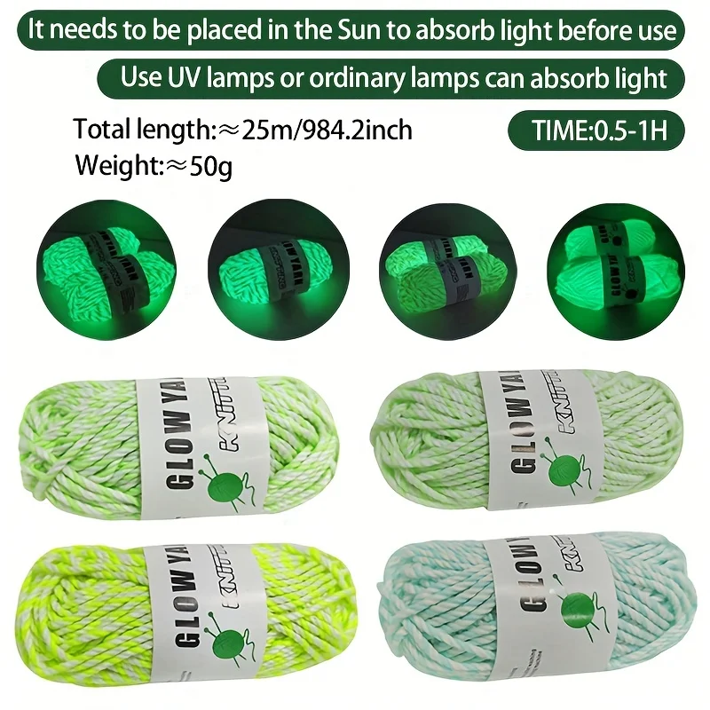 Chenille Glow in the Dark Yarn DIY Glow Yarn Luminous Knitting Wool Yarn  Crochet Yarn Kit Arts Crafts Sewing Glow Party Supplies