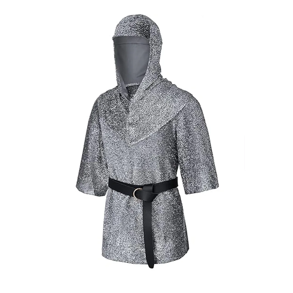thumbnail image 1 of Camisa de malla falsa de templario medieval, disfraz de caballero, conjunto de uniforme de juego de rol para fiesta de Halloween para hombre, 1 of 4