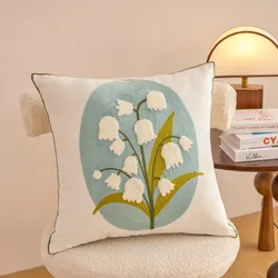 Embroidered Countryside Floral Cushion Covers - 450mm*450mm (Of the Valley Blue)
