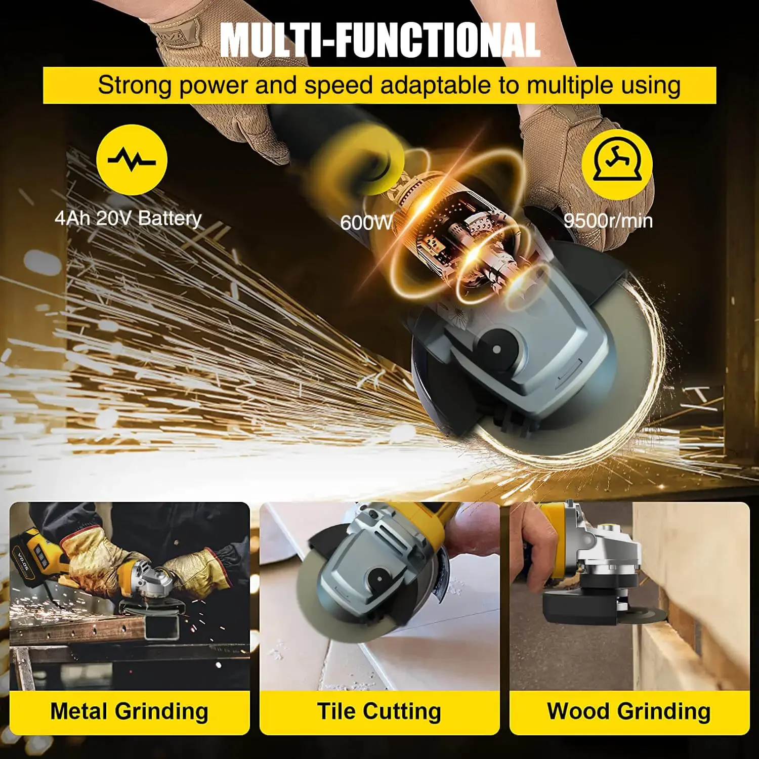20v Grinding Polisher Power Lithium Battery Angle Grinder 100mm Cordless Electric Angle Grinder Metal Concrete Cutter Tools