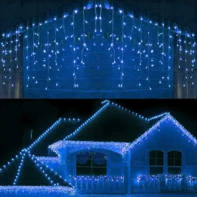 thumbnail image 1 of Christmas Decorations For Home Outdoor LED Curtain Icicle String Light Street Garland On The House Winter 220V Droop 0.3-0.4m, 1 of 5