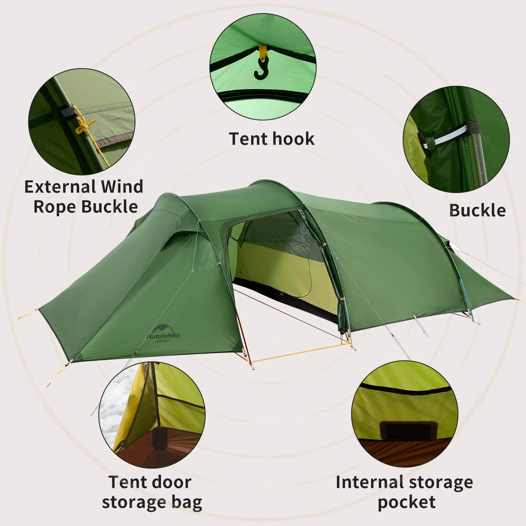 煙突改造　Naturehike Opalus 3　グリーン Naturehike-拡張可能なキャンプトンネルテント,防水ループテント