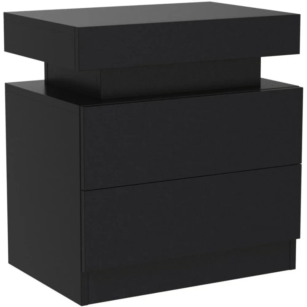 Nightstand Set of 2 LED Nightstand with 2 Drawers, Bedside Table with Drawers for Bedroom, Side Bed Table with LED Light, 5