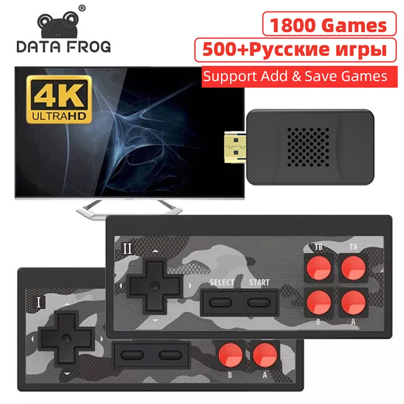 Data Frog Mini 4K Console Per Videogiochi Dual Players E Retro Build In 1800 Nes Games Controller Wireless Hd Out Denty Locket