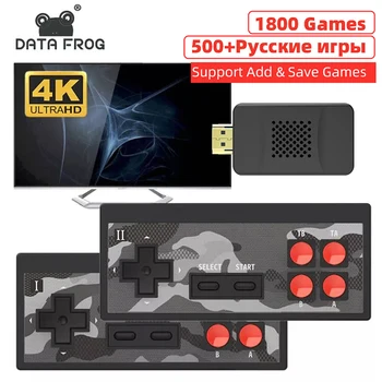 DATA FROG-미니 4K 비디오 게임 콘솔, 1800 NES 게임의 듀얼 플레이어 및 레트로 빌드, 무선 컨트롤러, HD OUT Dendy Prefix