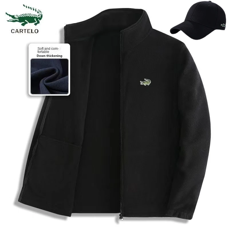 

2023 CARTELO New High Quality Fleece Jacket Men's Autumn Winter Windproof Warm Collar Embroidered Jacket Outdoor Cold Proof Top