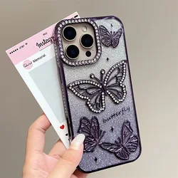 Elegante Diamant Vlinder Transparante Telefoonhoes voor Vrouwen en Meisjes - Zachte Siliconen Plating Cover