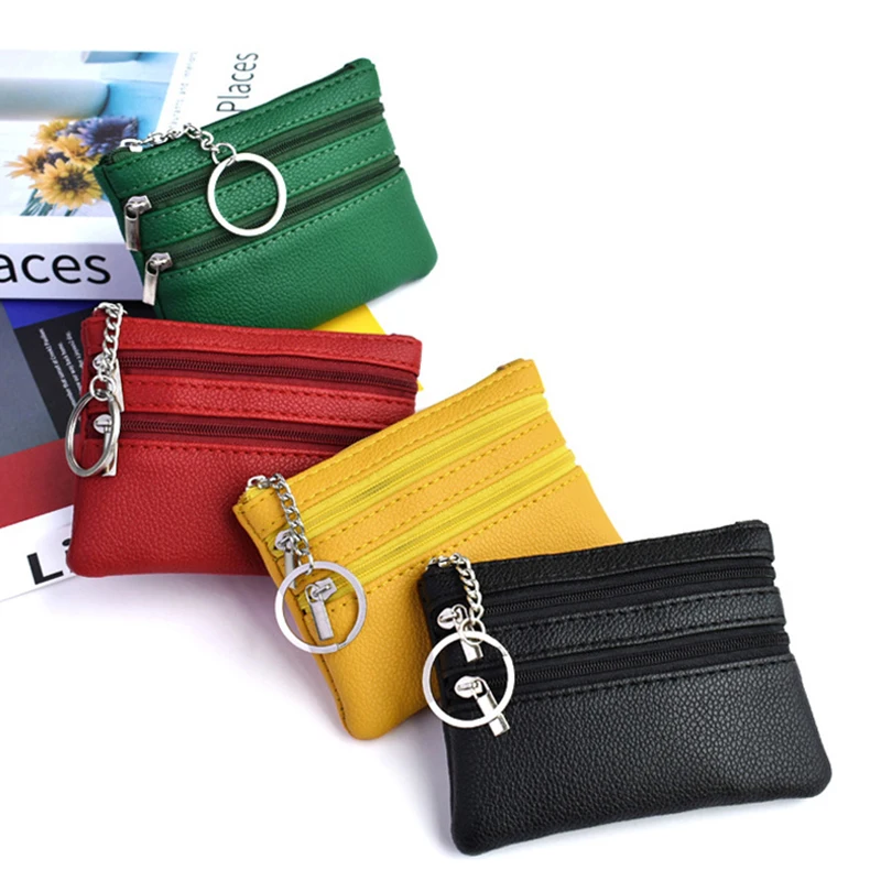 1Pc Various Styles Leather Women's Wallet Purse 3 Zippers Coin Purse Coin Wallet Keychain Card Cash Holder Change coin purse women wallet card wallet coin wallet