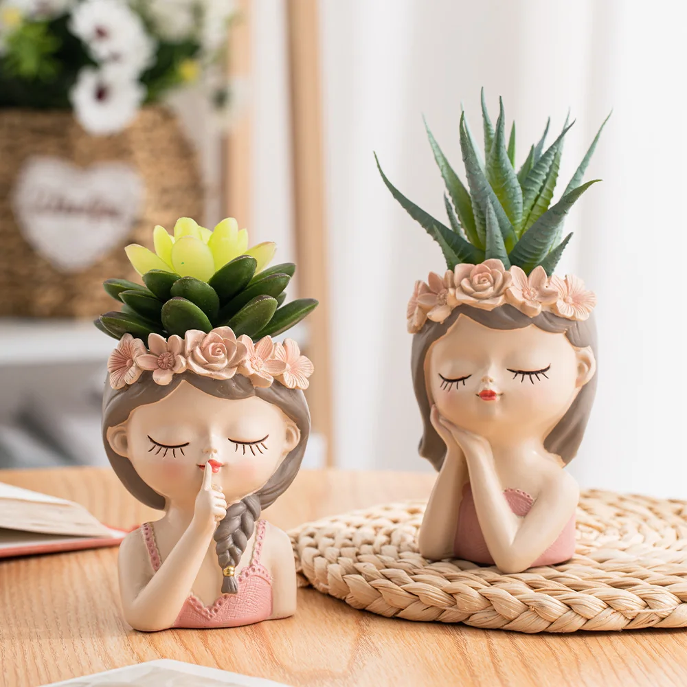 Nordic Flower Pots Cute Girl Decorative Planters Succulents Cactus Flower Pot Decorative Planters for Plants Home Decor Gift 2