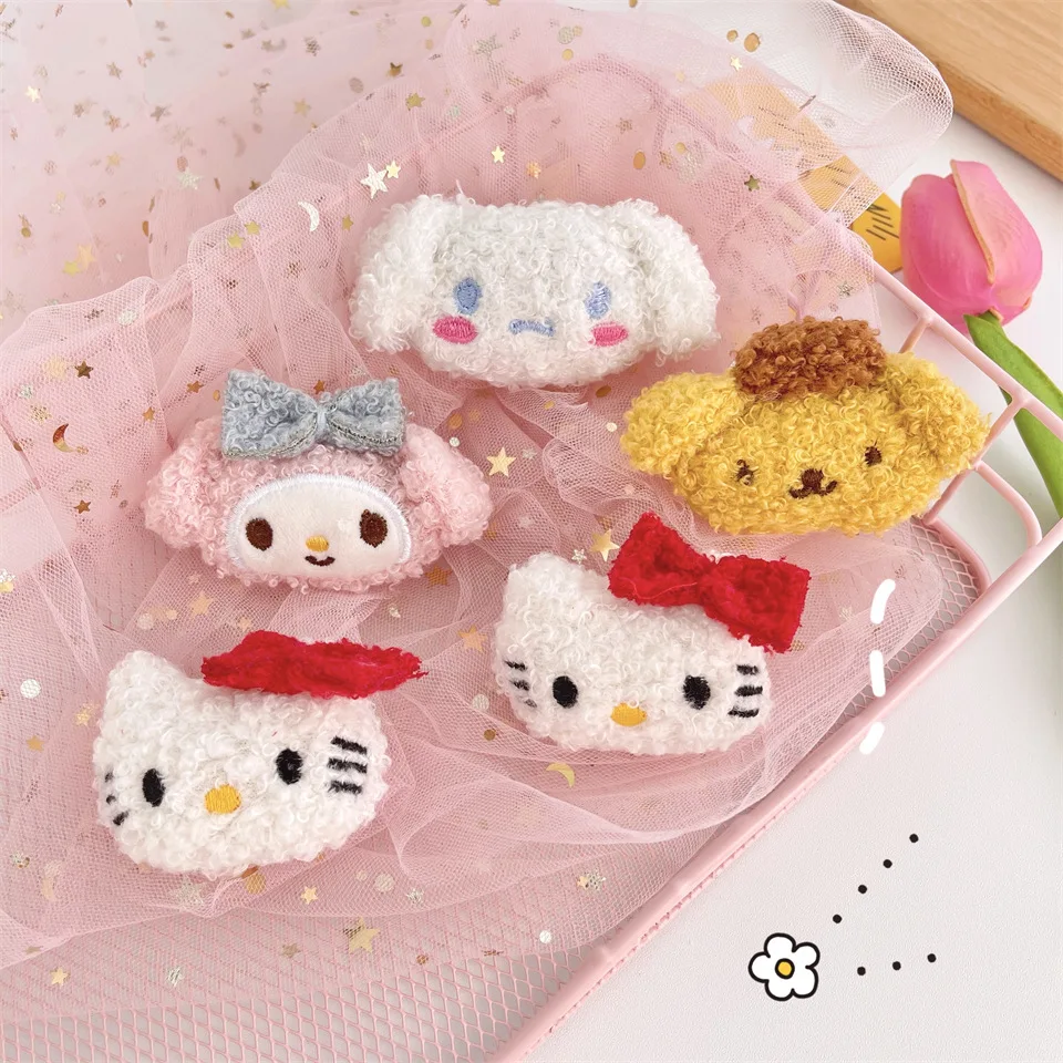 

Sanrio New Cartoon Plush Brooch Cinnamoroll Melody Purin Hello Kitty Bag Pin Clothes Scarf Accessories Jewelry Women