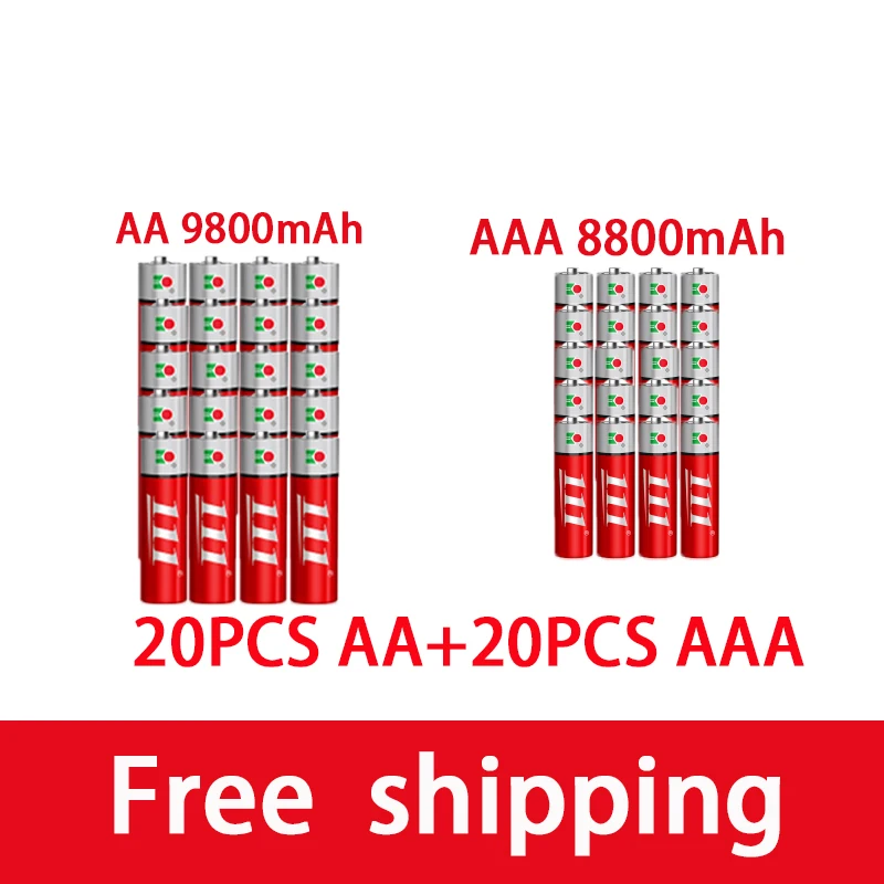 

AAA + AA rechargeable AA 1.5V 9800mah - 1.5V AAA 8800mAh alkaline battery flashlight toy watch MP3 player, free delivery