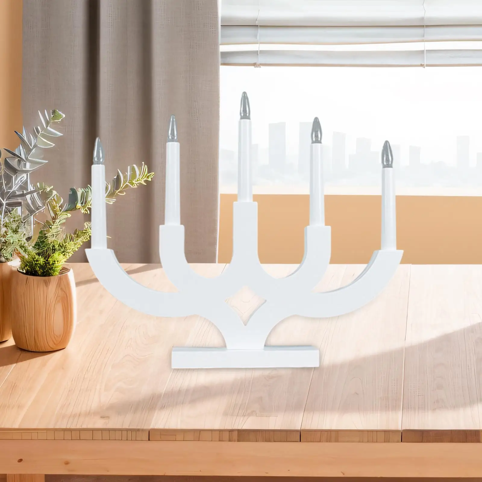 Electric Desk Lamp with 5 Bulbs EU 220V Plug Decoration Hanukkah Menorah for Restaurants, Hotels Lightweight Multipurpose White