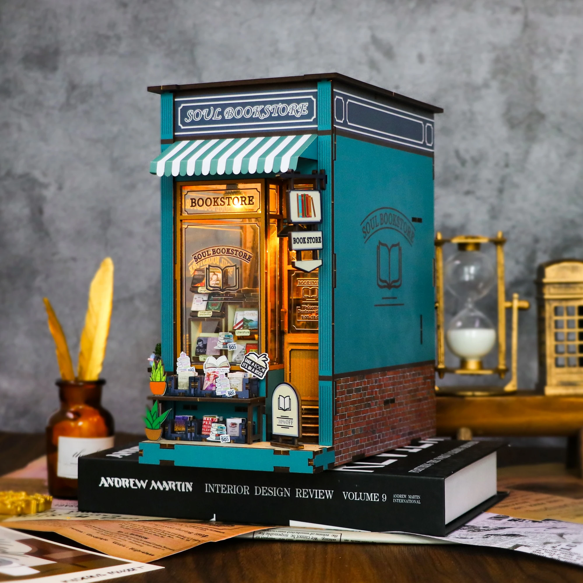DIY Wooden Book Nook: Miniature Soul Bookstore Bookshelf Bookends Kit