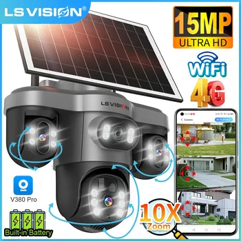 LS VISION 15MP 3 Screens WiFi/4G Solar Camera Outdoor Electric 3 PTZ 10X Digital Zoom Auto Tracking IP Security Cameras V380 Pro 1