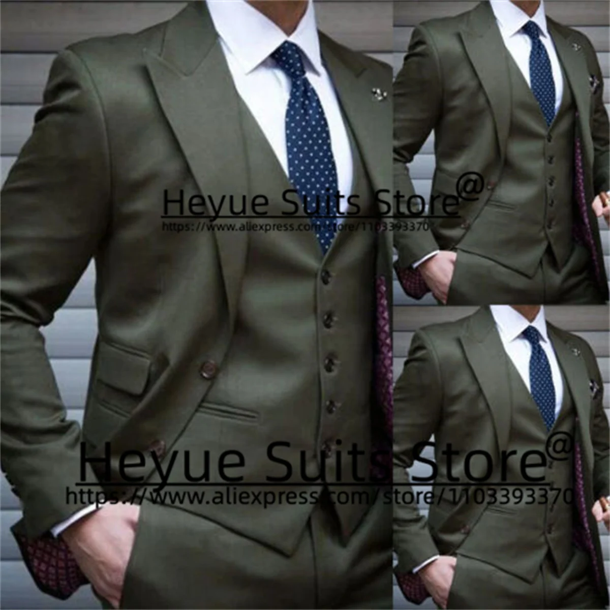 

Army Green Business Men Suits Slim Fit Peak Lapel Groom Formal Tuxedos Prom 2 Pieces Sets Business Male Blazer Costume Homme