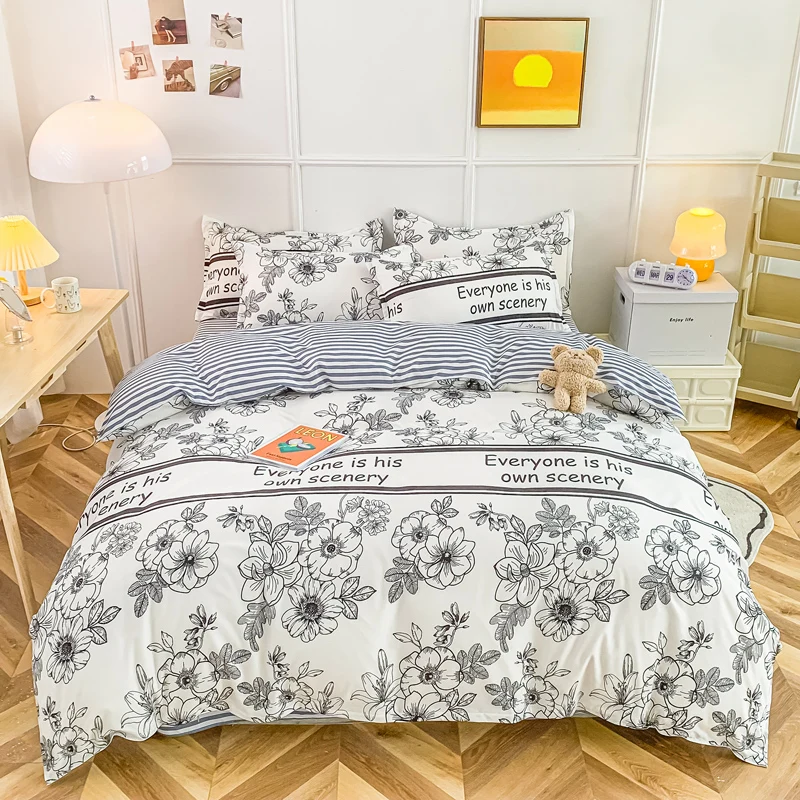 

Flower Pattern Duvet Cover Black and White Bedding Set Single Double Queen Size Bed Comforters Cover Wtih Pillowcase for Bedroom