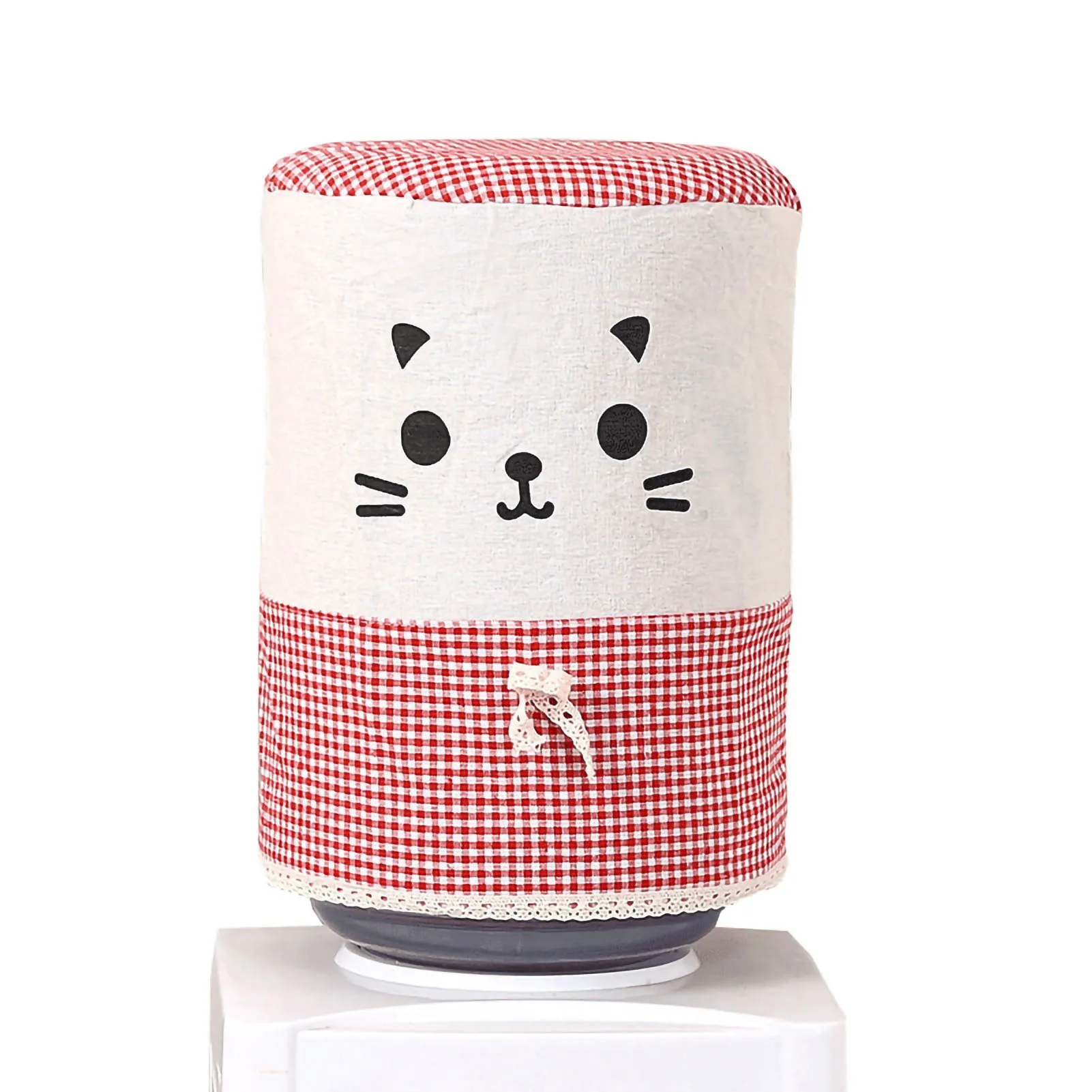 Water Dispenser Cover Cute Cartoon Plaid Cat Drinking Fountain Barrel Dust Case For Home Office
