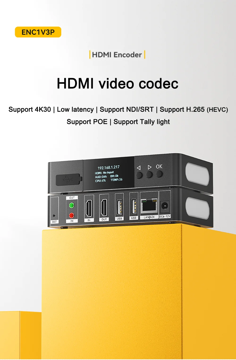 Link Pi ENC1V3P Video Codec 4K30 HDMI Encoding NDI Decoding Built-in Tally Suppo