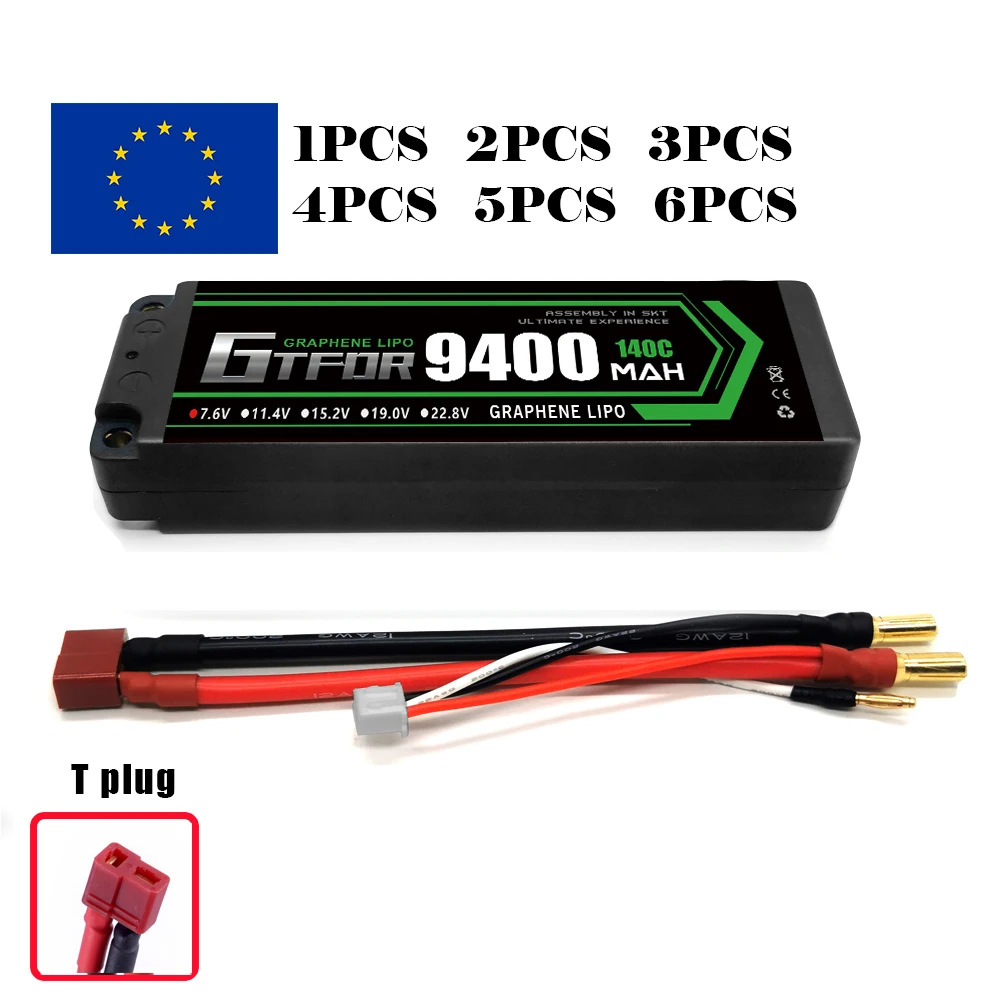 

GTFDR 2S Lipo Battery 7.6V 140C 9400mAh 5mm T Plug Hardcase For 1/10 Buggy Truggy Offroad Boat Car Boat Truck RACING Helicopter