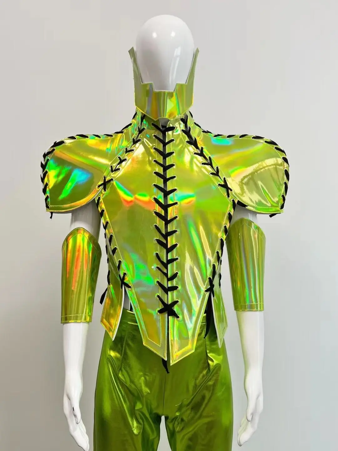 

Sexy Green Costume Stage Wear Outfit Muscle Men Space Mirror Pants Armor Model Catwalk Fashion Show Club Party Nightclub DJ