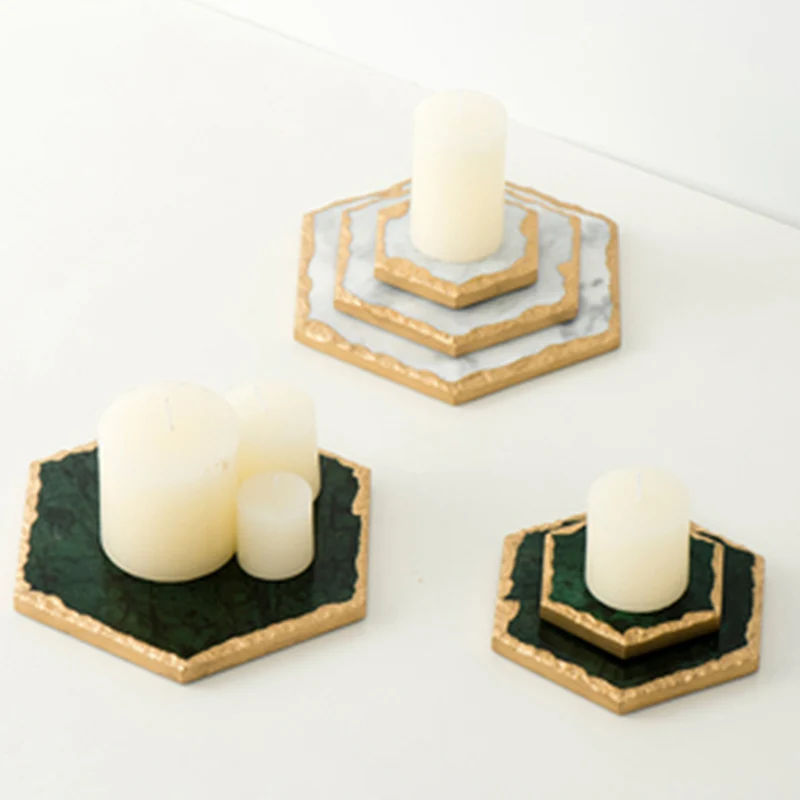 European Natural Marble Golden Stroke Cake Trays Jewelry Cosmetic Storage Tray Dessert Plate Coffee Coaster
