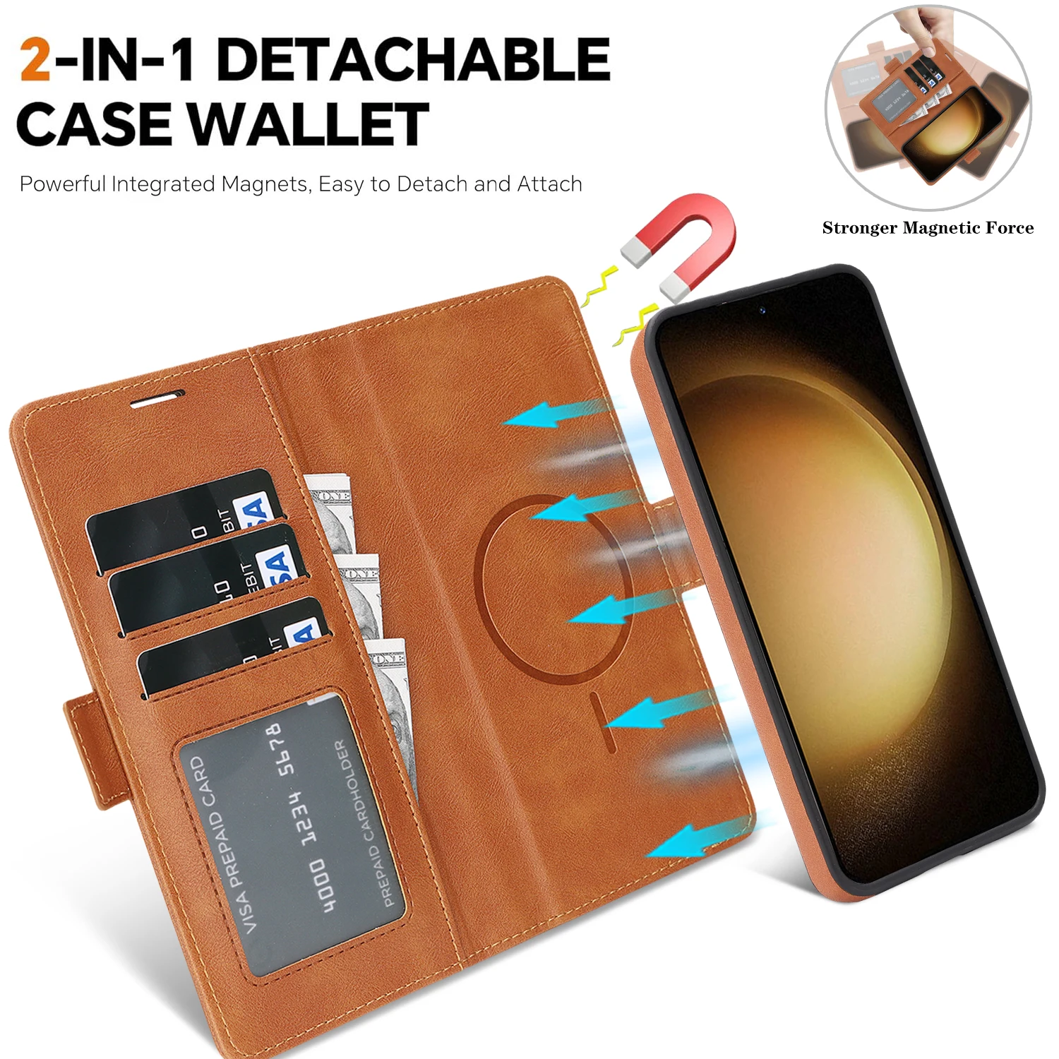 Luxury PU Leather Detachable Wallet Case with Magnetic Closure and Card Slot
