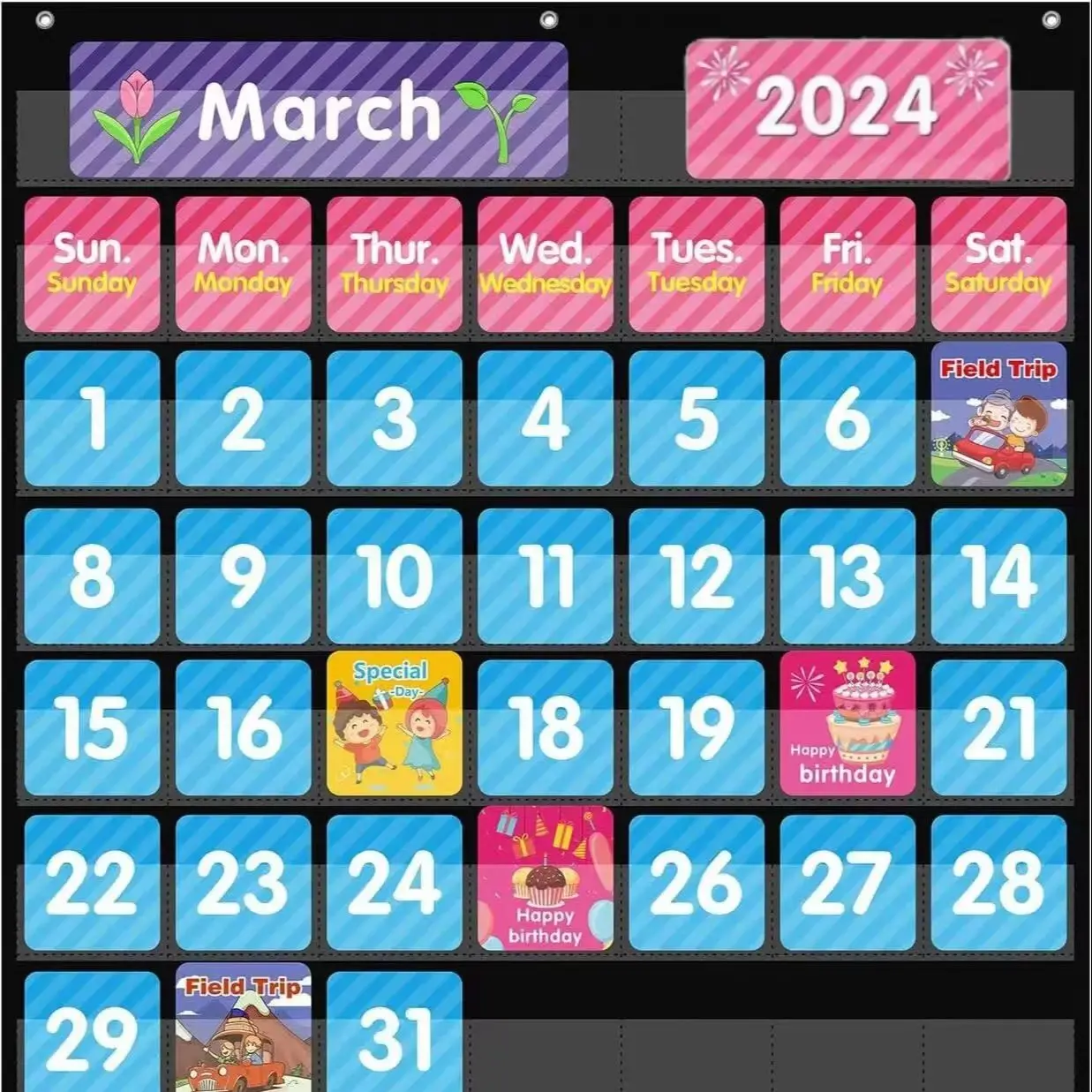 Large44PocketsCalendarPocketChartforClassroomMonthlyCalendar