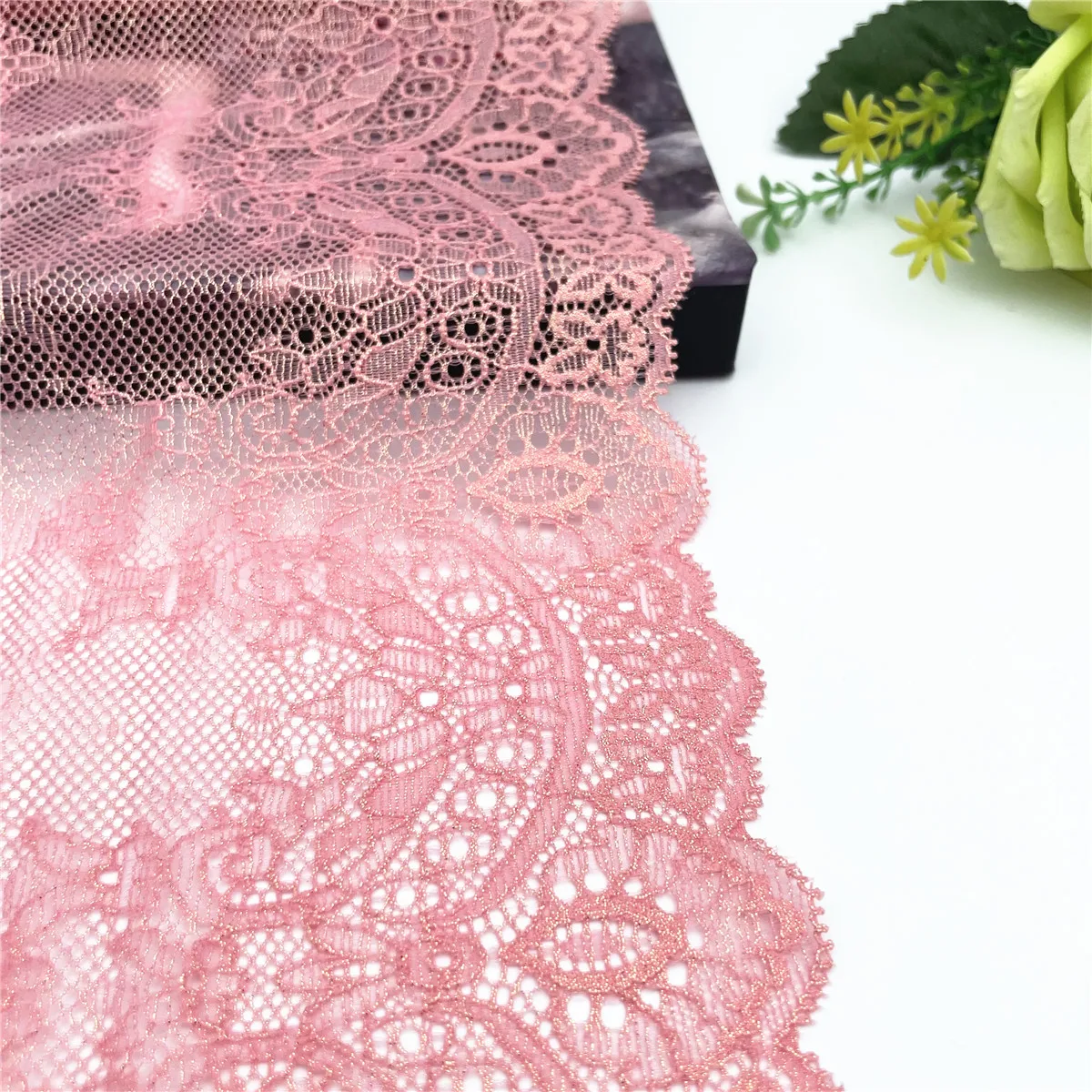 3y/lot Width 22cm Pink Foil Shimmer Elastic Stretch Lace Trim Skirt Hem Underwear Sewing Craft DIY Apparel Fabrics Lace Lingerie 4