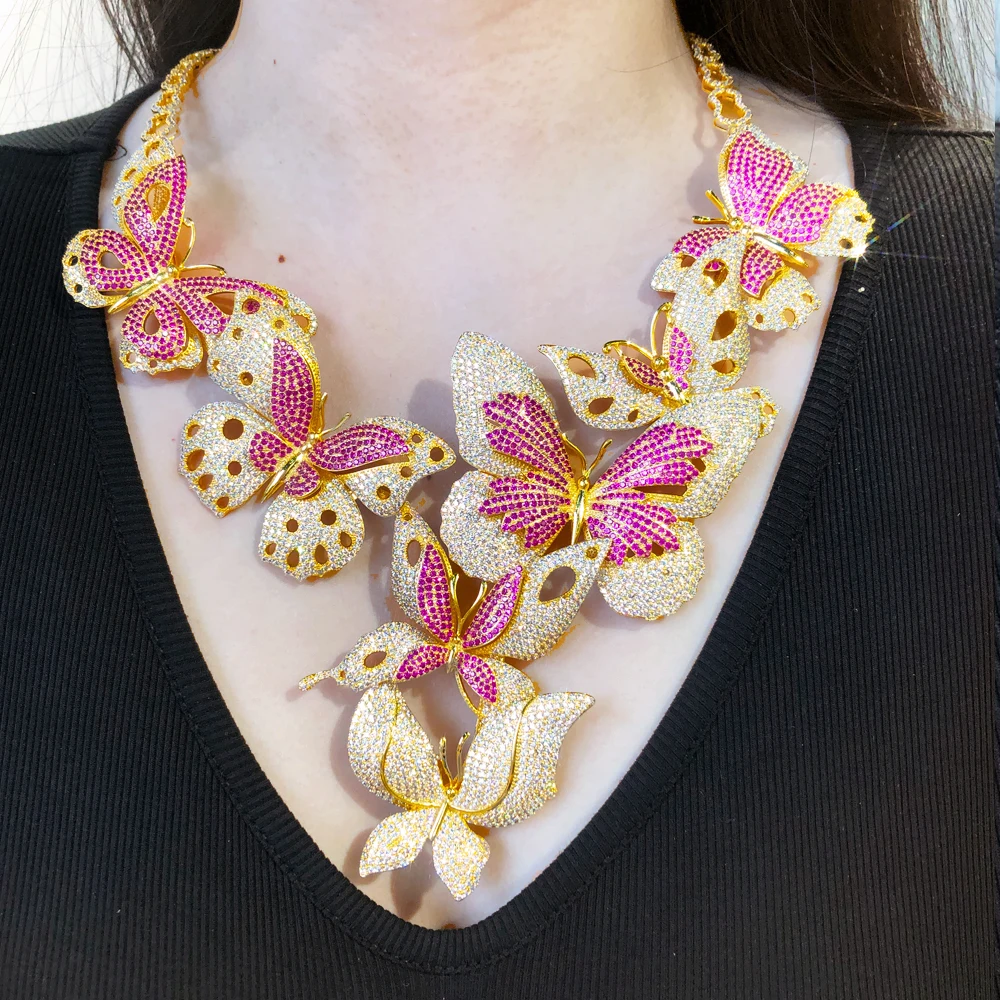 

Missvikki New Luxury Butterflies Pendant Necklace Earrings Ring Bracelet Jewelry Set for Women Bridal Wedding Anniversary Gift
