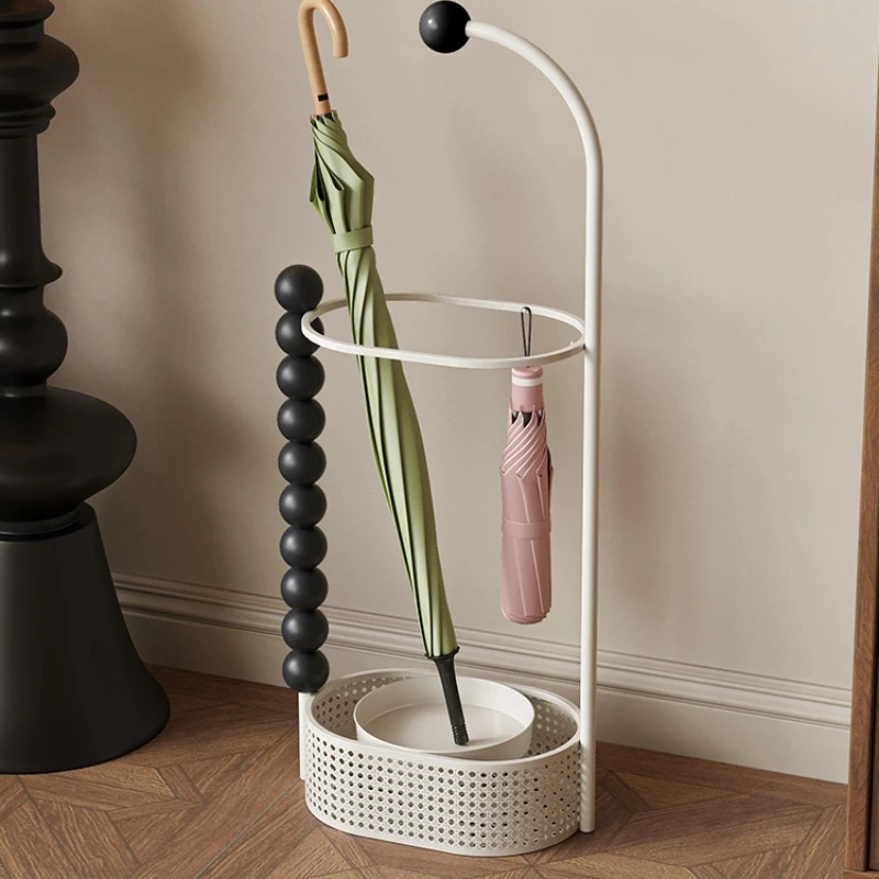 Cream-Colored Floor Umbrella Stand Portable Entryway Storage Rack with Wheels Modern Home Decor for Living Room & Porch