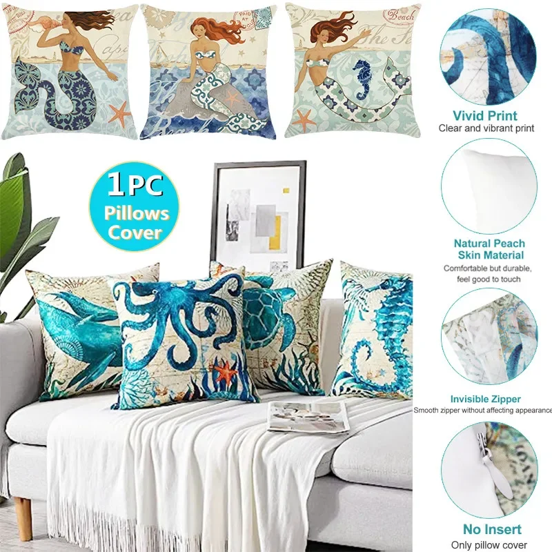 

1PC Sea Creature Pillowcase Cushion Covers Outdoor Pillow Cover Sofa Cushion Cover for Living Room,Bedroom,Sofa（Size：45x45cm）