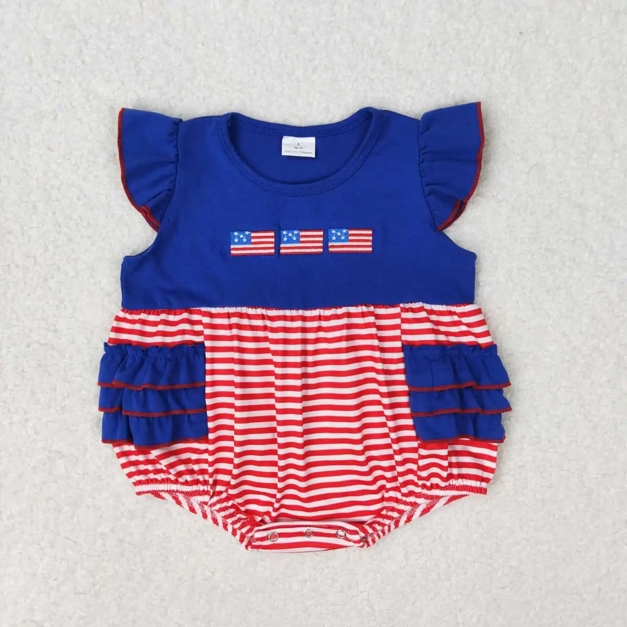 

Baby girls embroidery flag Rompers summer Clothing Newborn baby boutique wholesale bubble infant sleeveless july 4th onesie