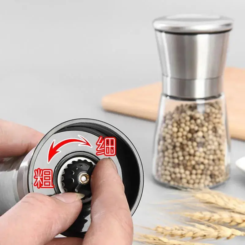 Manual Salt and Pepper Shakers Set With Stand Stainless Steel Salt Pepper Mill Manual Spice Pepper Grinder Home BBQ Mill Set