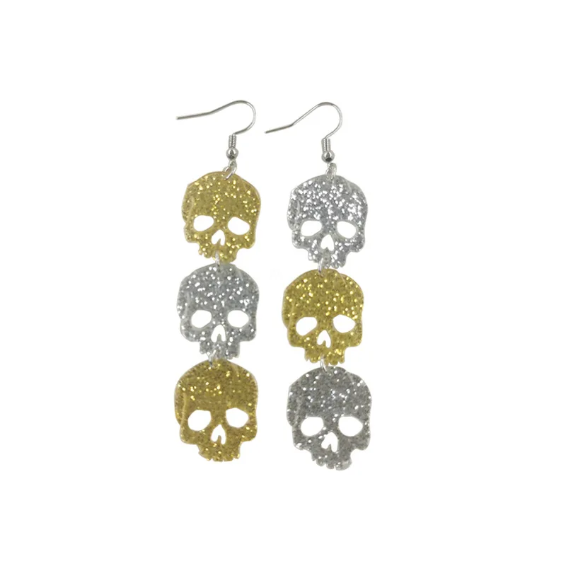 Glitter Acrylic Skull Earrings Long Halloween Exaggerated Vintage