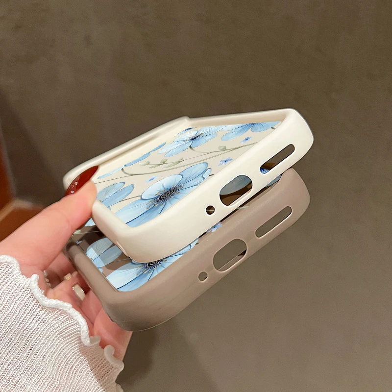 Light Blue Flower Printed Shockproof TPU Silicone Phone Case