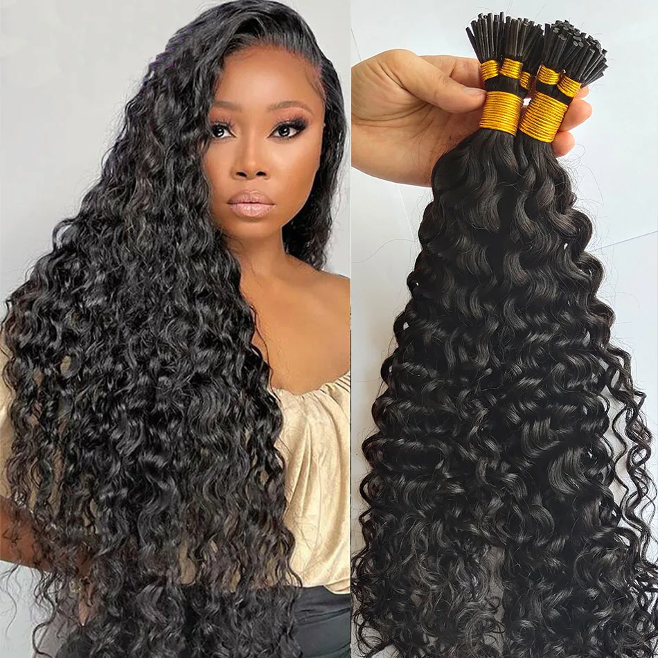 

I Tip Human Hair Extensions Curly Bundles Microlinks Hair Extensions For Black Women Deep Curly Wave itip Hair 100Strands/ Lot