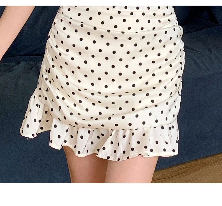 New Summer Two-piece Skirt Set Women Elegant Polka Dot V-neck Cropped Top Bodycon Short Skirt Y2K Sexy Korean Fashion Outfits