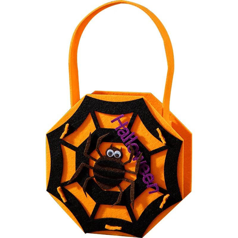 Halloween Pumpkin Ghost Candy Bag Skeleton Bat Spider Decorative Felt Handbag Trick Or Treat Tote Bags Kids Party Gift Bag