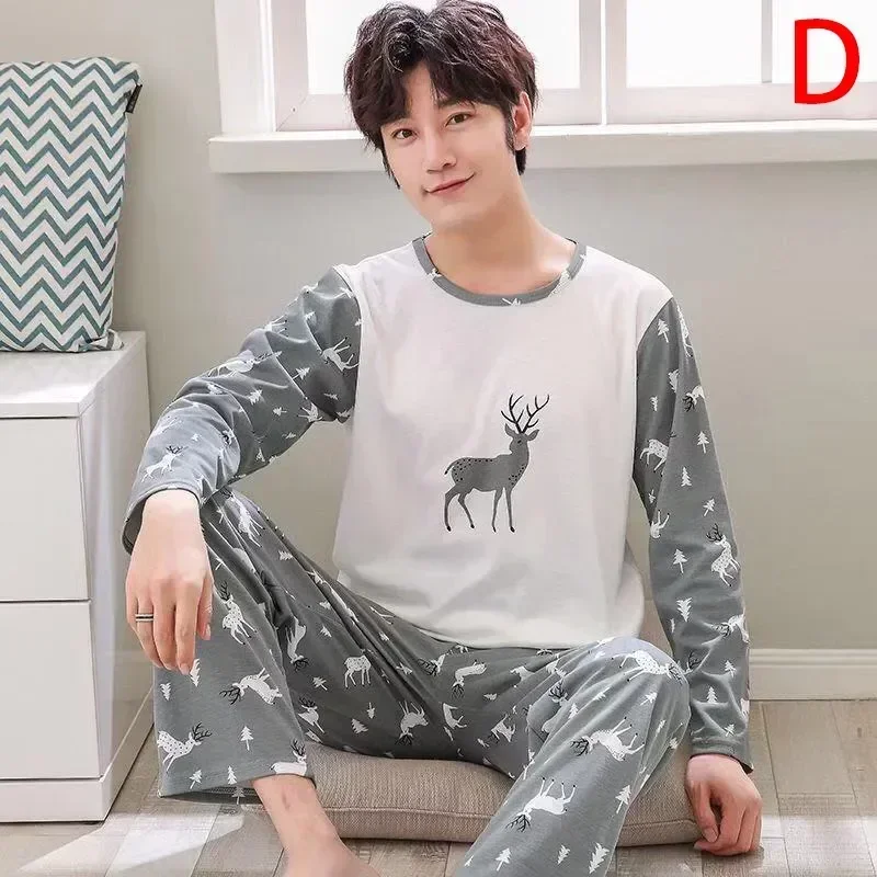

Nightwear Spring Pants Long Men's Tops Thin Sleeved Two-piece Autumn Clothing Nightgown Printed Pajamas Home Set