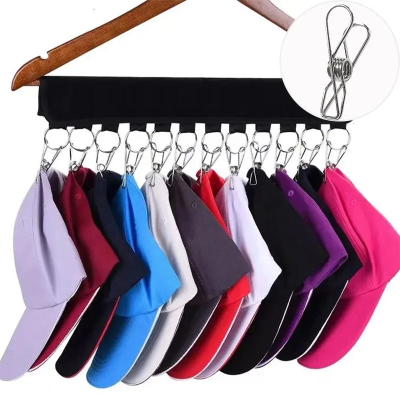 

10 Clips Hats Socks Organizer Rack Hanging Peaked Cap Scarf Storage Rack Hanger Multifunctional Closet Wardrobe Storage Holder