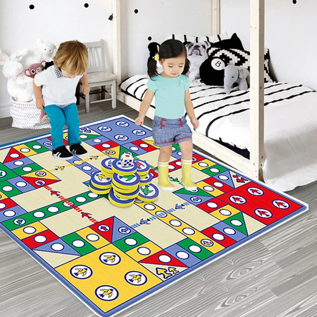 Flying Chess Game Carpet Crawling Chess Playmat Set with Chesses Family Game Toy Rug Party Game for Kids Toddlers Friends Gifts 4