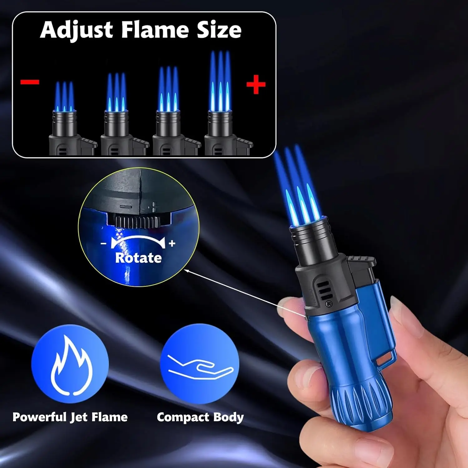 Jet Flame Torch Lighter Windproof Design Refillable Butane Gas Jet Triple Flame For Outdoor Indoor Gifts(Without Butane) 3pcs butane gas lighter cigarette lighter