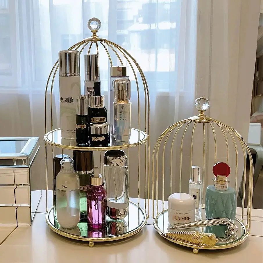 

Birdcage cosmetics shelf, tabletop skincare products, perfume storage, dressing table, double-layer premium display tray