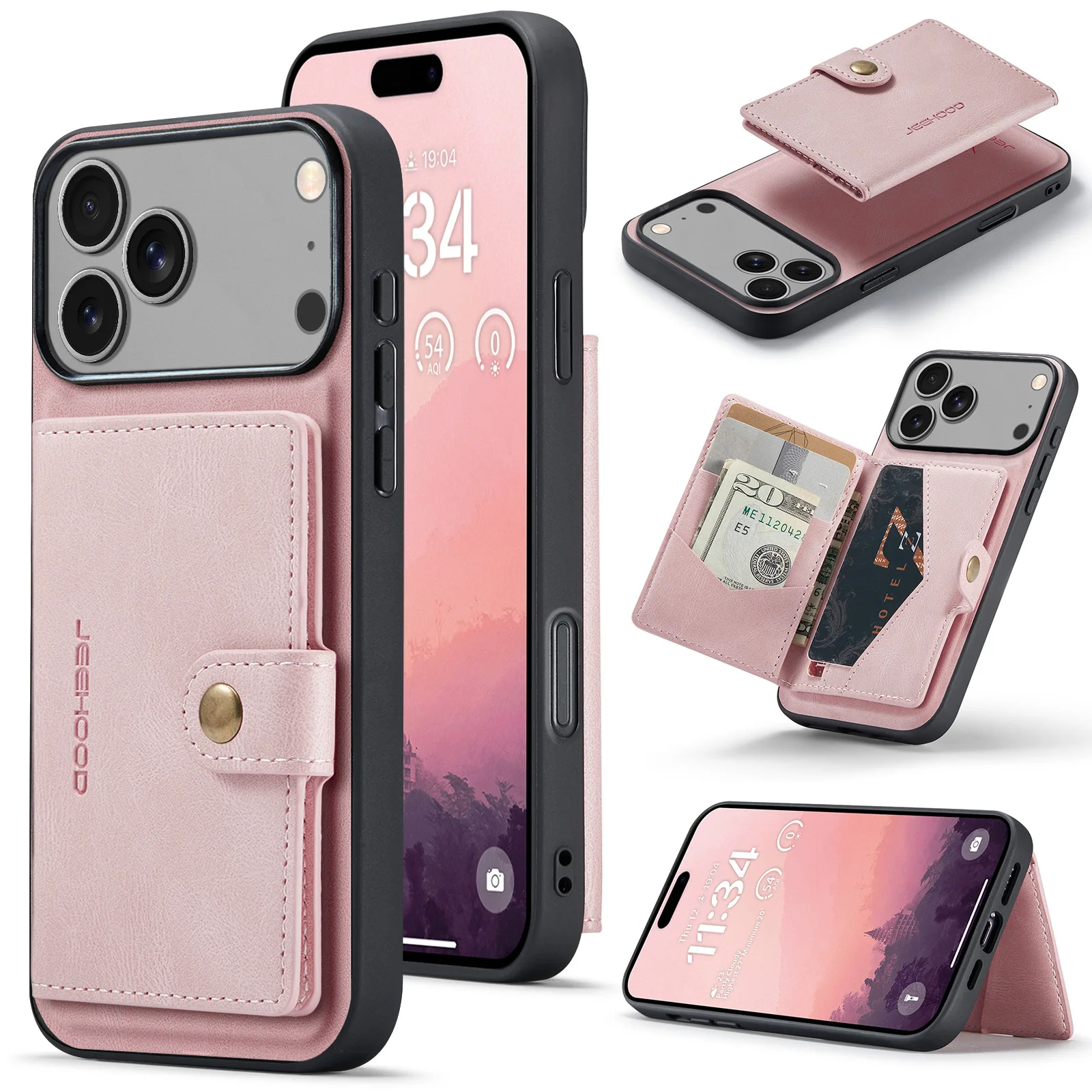 Magnetic Detachable Leather Wallet Case with Card Slot and Phone Holder