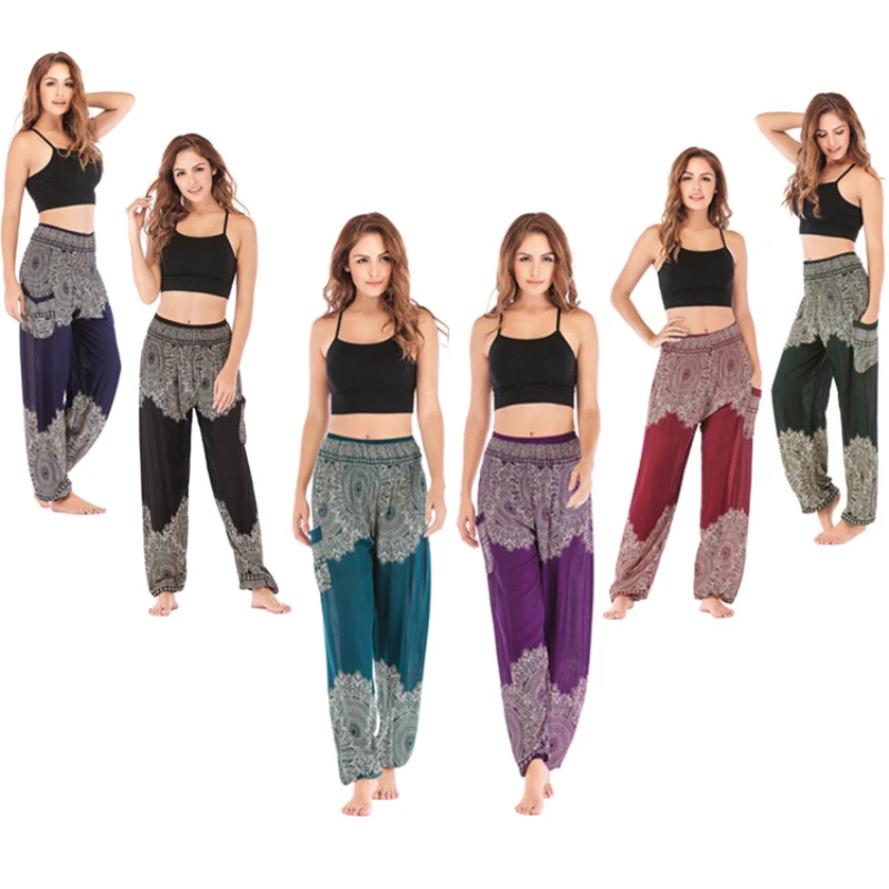 

African Dance Woman Loose Pants Flower Leaf Joggers for Women with Side Pocket 2023 Autumn Elastic High Waist Indian Harem Pants