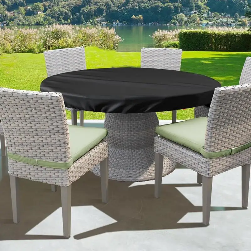 Round Garden Table Cover Patio Table Top Cover Oxford Cloth Waterproof Dustproof Outdoor Garden Yard Furniture Protective