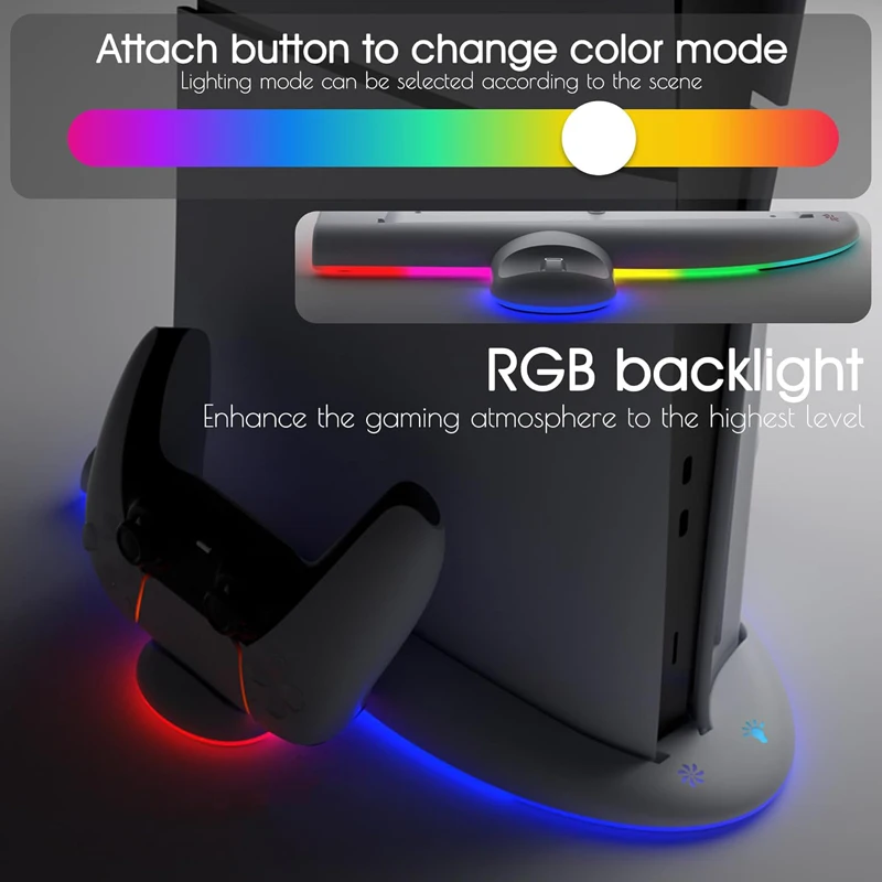 2024 PS5 슬림 스탠드 및 냉각 스테이션, RGB LED 조명, PS5 슬림 컨트롤러, 플레이스테이션 5 슬림 디스크용 고속 충전기