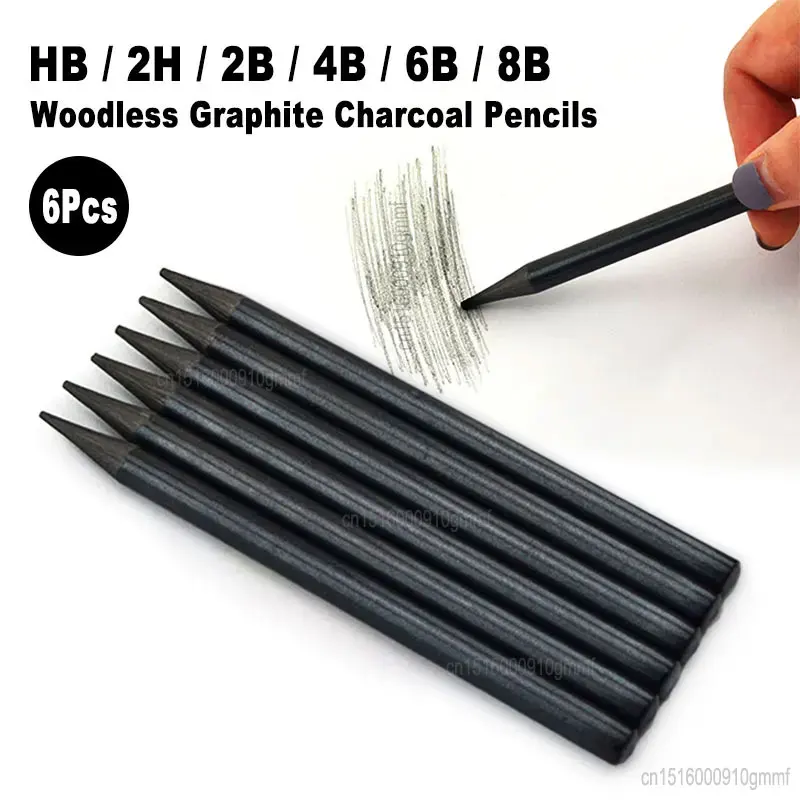 6Pcs Set Professional Woodless Graphite Charcoal Pencils HB / 2H / 2B / 4B / 6B / 8B For Artist Art Sketching Drawing Stationery professional drawing pencils set 14 pcs 14b 4h graphite pencil for sketching shading charcoal pencils for artists art supplies